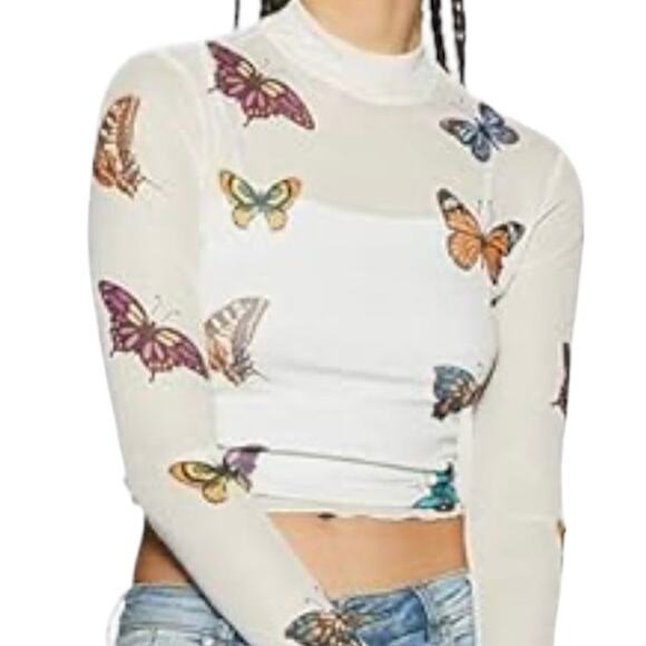 small sheer stretch mesh see through butterfly top TLS2 9050 - Picture 1 of 9